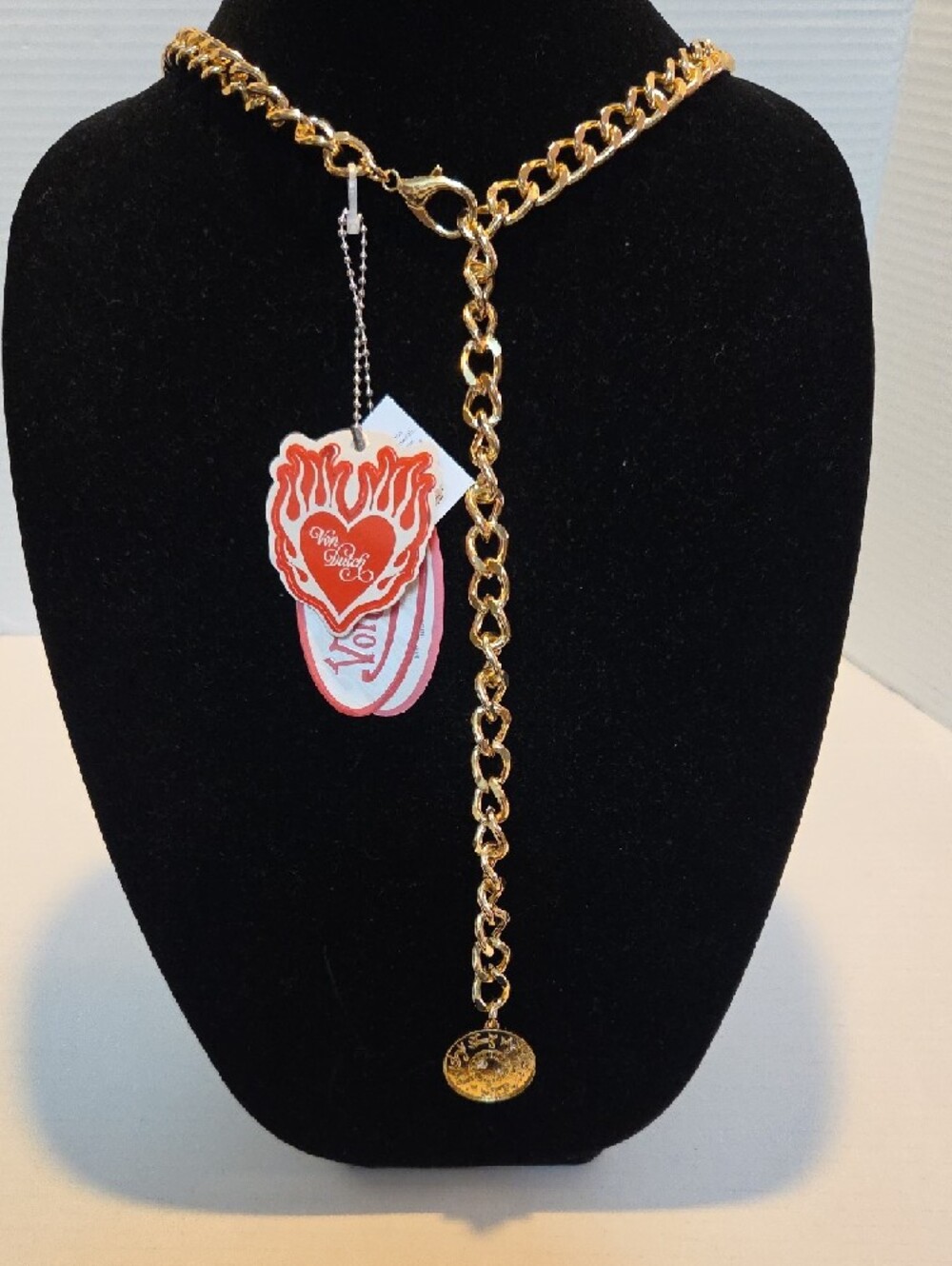 Von Dutch Gold-Tone Crystal Letter Pendant Chain Belt - Picture 7 of 7